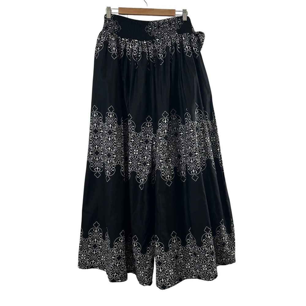 My Choice Plus Size Black White Damask Print Cotton Wide Leg Palazzo Pants Boho View 4